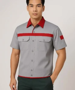 Áo Bảo Hộ Lao Động Tay Ngắn Màu Đỏ
