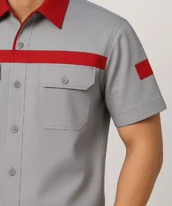 Áo Bảo Hộ Lao Động Tay Ngắn Màu Đỏ