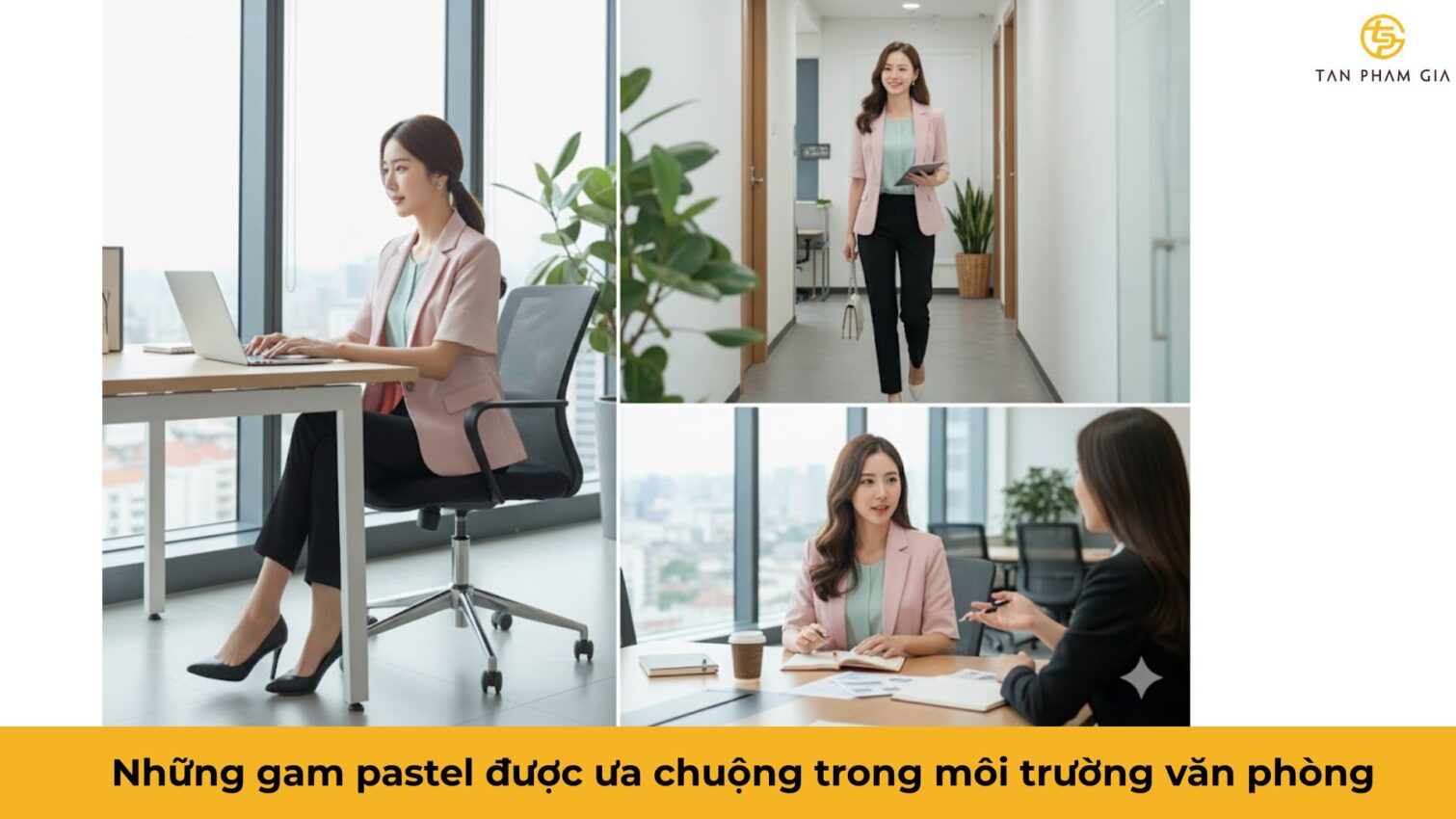 Đồng phục văn phòng nữ công sở phối màu pastel