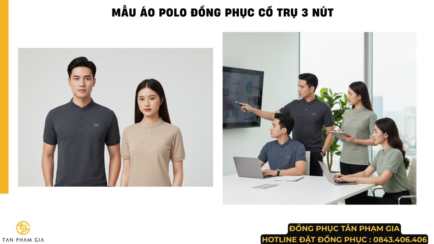 Mẫu Áo Polo Đồng Phục Cổ Trụ 3 Nút