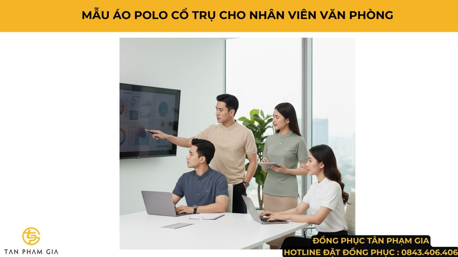 Mẫu Áo Polo Đồng Phục Cổ Trụ 3 Nút