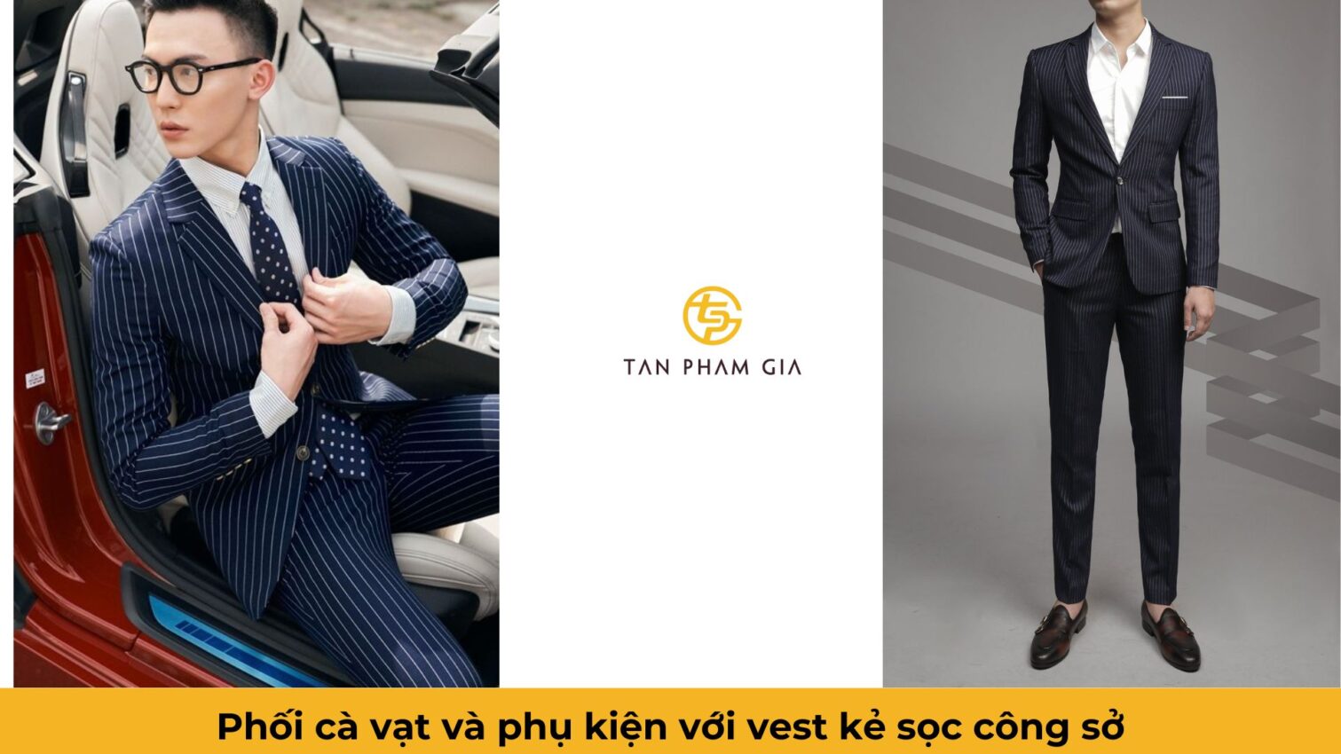 Phối cà vạt và phụ kiện với vest kẻ sọc công sở