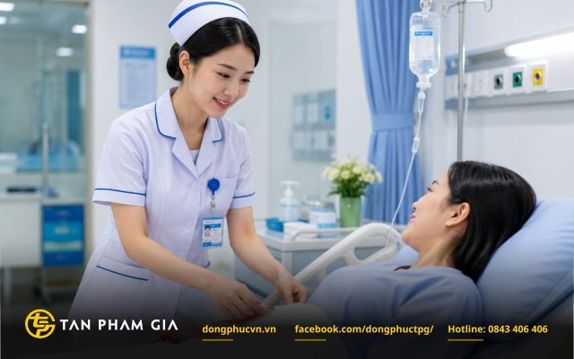 Đồng phục điều dưỡng (Y tá) hiện đại có túi ngực, túi bên hông